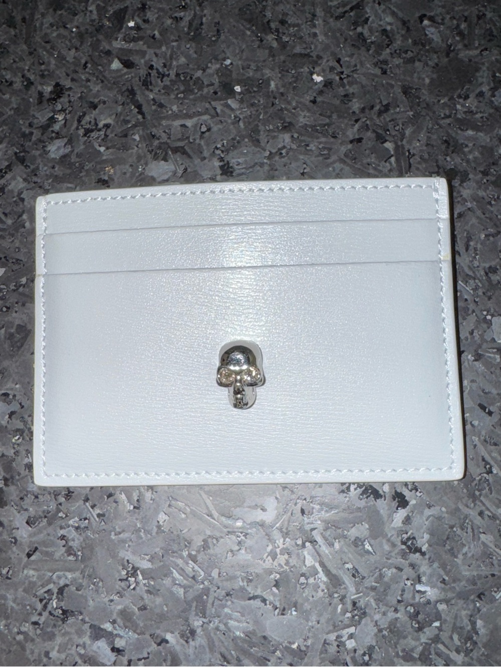 Alexander McQueen Skull Card Holder – Gray/Blue Leather – Excellent Condition